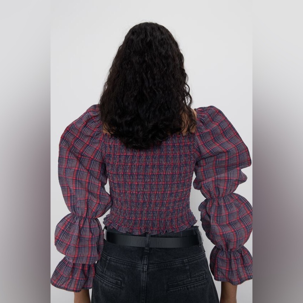Zara Smocked Puff Sleeves Crop Top - S - Picture 4 of 5